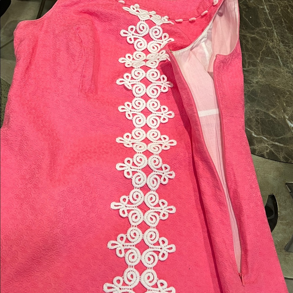 Lilly Pulitzer Dress Hot Pink Sleeveless Mini with White Lace Trim -Size 10 - Picture 11 of 13